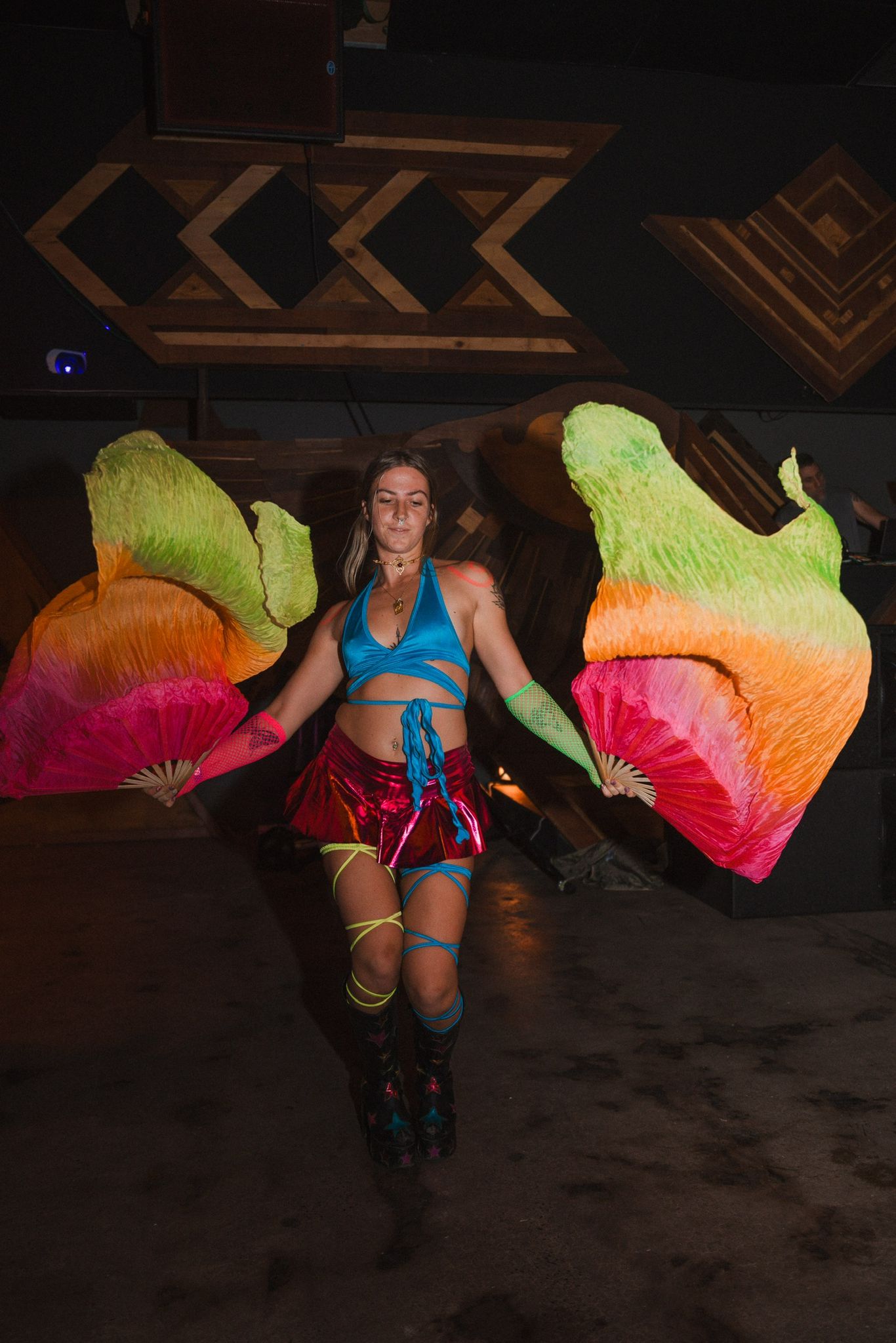 Colourful fire fans performance